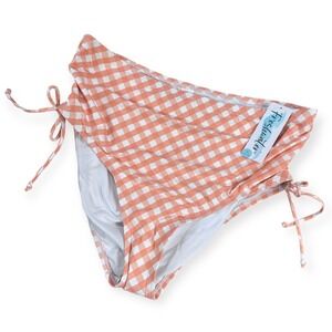 Freshwater Peach Gingham High Waist Side Tie Bikini Bottoms XL 16-18